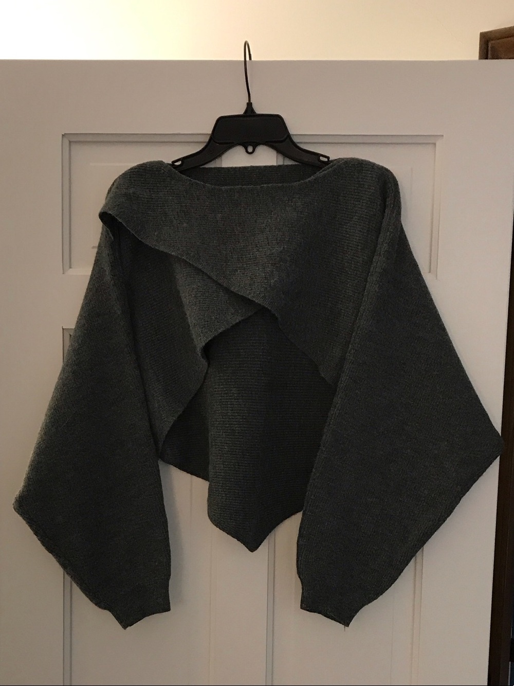 Women's Dark Charcoal Draped Knit Poncho Shrug